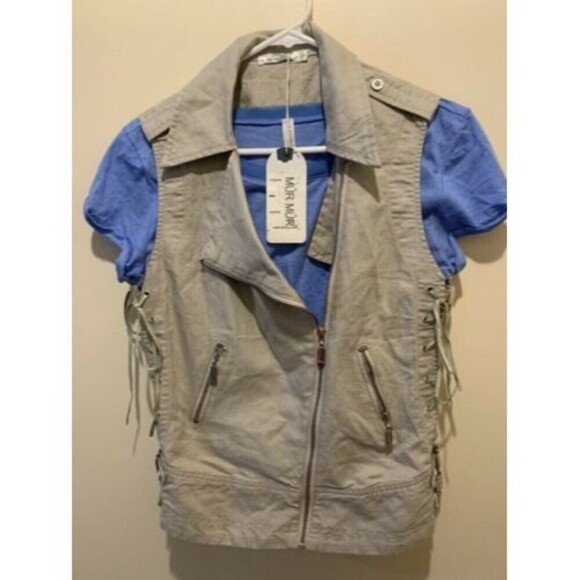 Mur Mur Khaki Vest 100% Linen Zip Up - Picture 1 of 12